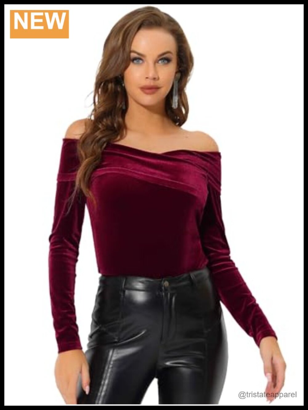 Off-Shoulder Velvet Long Sleeve Slim Fit Cocktail Top